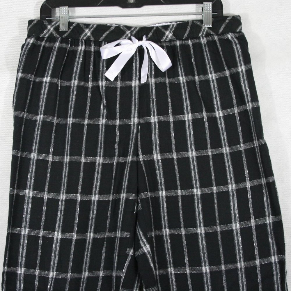 Vintage SecreTreasures Black Cotton Pajama Bottom w/ Glitter Silver Checks SZ M - Picture 2 of 8